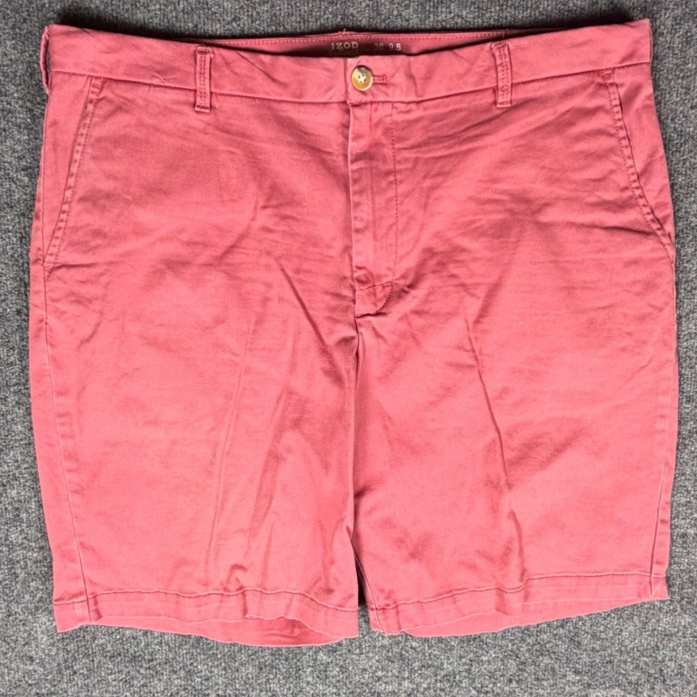 IZOD Saltwater Stretch Mens Chino Shorts Salmon Pink Sz 36 9.5 Inseam FlatFront‎